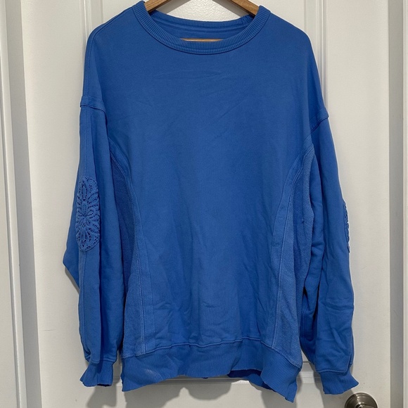 Aerie | Women’s Keep It Light Crochet Sweatshirt  Blue Womens Size S Oversized f - Picture 4 of 15